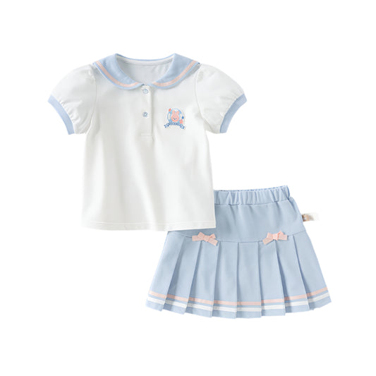 Dave&Bella Girls Summer Blue Shirt Skirt two-piece Toddller Set