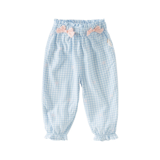 Dave&Bella Toddler Girls Summer Fashion Blue Plaid Bow Decoration Mosquito-proof Pants