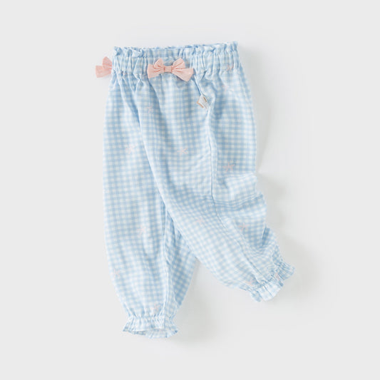 Dave&Bella Toddler Girls Summer Fashion Blue Plaid Bow Decoration Mosquito-proof Pants