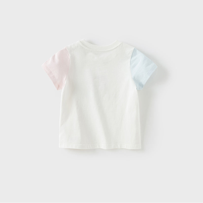 Dave&Bella Toddler Girls Summer Cute Rabbit Print White Soft Cotton T-shirt Tops