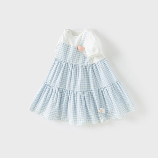 Dave&Bella Girls Summer Cute Cotton Blue White Plaid Party Dress