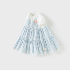 Dave&Bella Girls Summer Cute Cotton Blue White Plaid Party Dress