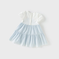 Dave&Bella Girls Summer Cute Cotton Blue White Plaid Party Dress