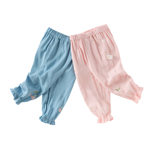 Dave&Bella Girls Summer Fruit Embroidery Drawstring Pants