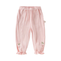 Dave&Bella Girls Summer Fruit Embroidery Drawstring Pants