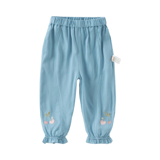 Dave&Bella Girls Summer Fruit Embroidery Drawstring Pants