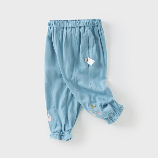 Dave&Bella Toddler Girls Summer Fruit Embroidery Drawstring Pants