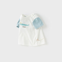 Dave&Bella Toddler Boys Summer Comfortable White Crocodile Cotton T-shirt Tops
