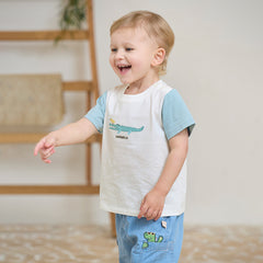 Dave&Bella Toddler Boys Summer Comfortable White Crocodile Cotton T-shirt Tops
