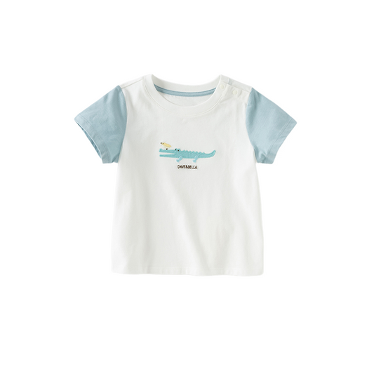 Dave&Bella Toddler Boys Summer Comfortable White Crocodile Cotton T-shirt Tops