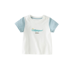 Dave&Bella Toddler Boys Summer Comfortable White Crocodile Cotton T-shirt Tops