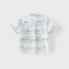 Dave&Bella Toddler Boys Summer White Print Comfortable Cotton Formal Shirt Tops