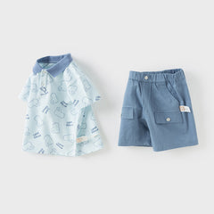 Dave&Bella Boys Summer Cotton Blue T-shirt Short Pant Set