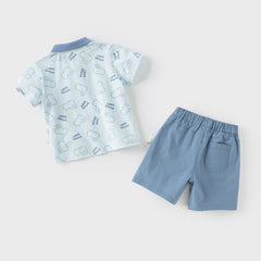 Dave&Bella Boys Summer Cotton Blue T-shirt Short Pant Set