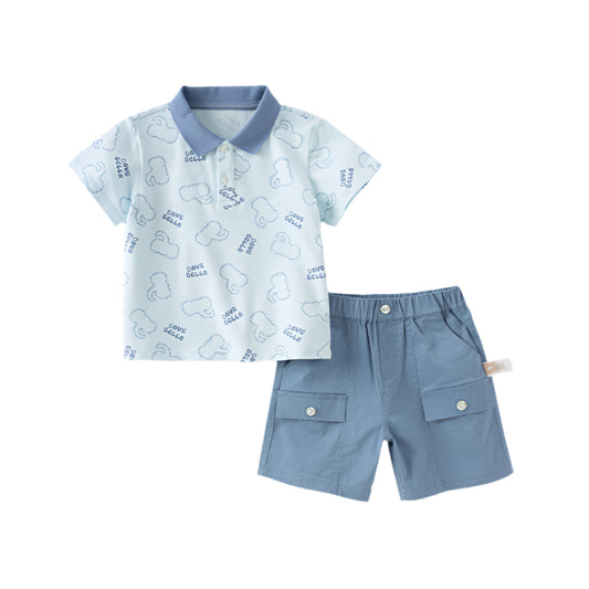 Dave&Bella Boys Summer Cotton Blue T-shirt Short Pant Set