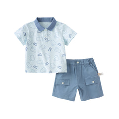 Dave&Bella Boys Summer Cotton Blue T-shirt Short Pant Set