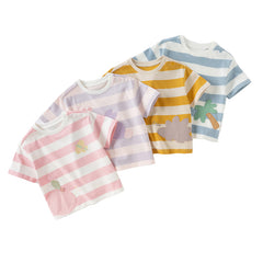Dave&Bella Toddler Boys/Girls Summer Playful Striped Breathable Classic T-shirts Tops