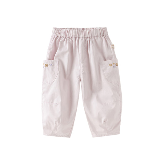 Dave&Bella Toddler Girls Summer Grey Purple/Apricot Loose Straight-leg Pants