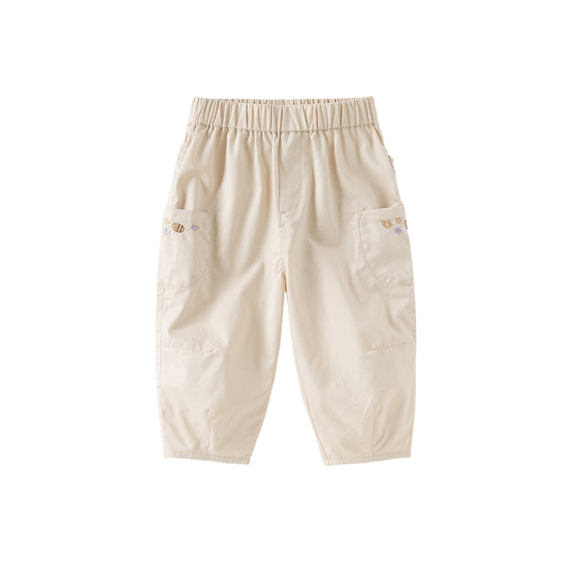 Dave&Bella Toddler Girls Summer Grey Purple/Apricot Loose Straight-leg Pants