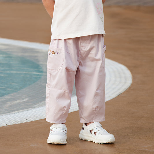 Dave&Bella Toddler Girls Summer Grey Purple/Apricot Loose Straight-leg Pants