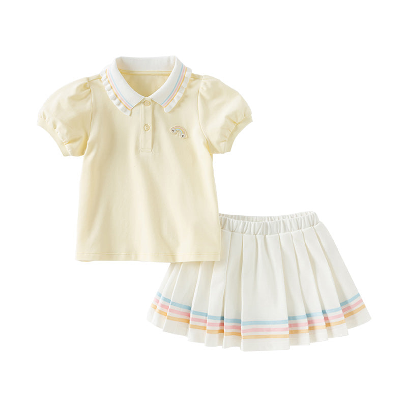 Dave&Bella Kids Girls Summer Yellow College Style T-shirt Skirt Sets