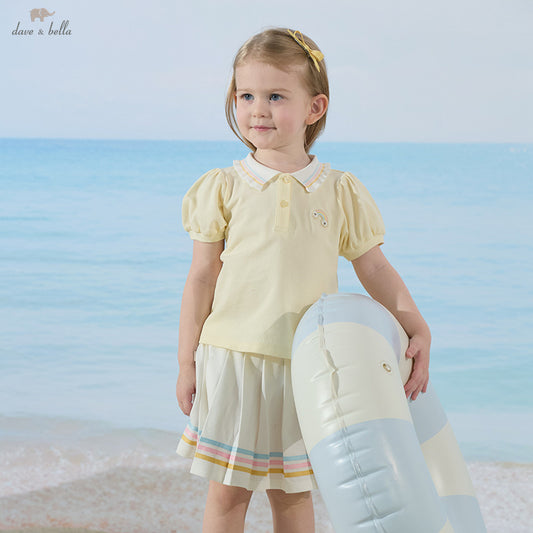 Dave&Bella Girls Summer Yellow College Style T-shirt Skirt Set