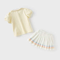 Dave&Bella Girls Summer Yellow College Style T-shirt Skirt Set