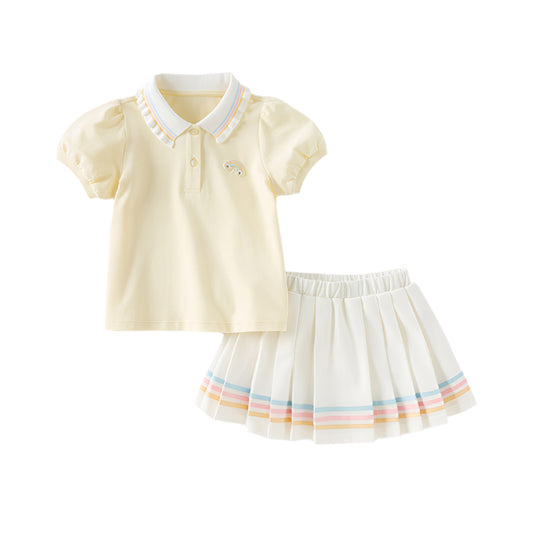 Dave&Bella Girls Summer Yellow College Style T-shirt Skirt Set