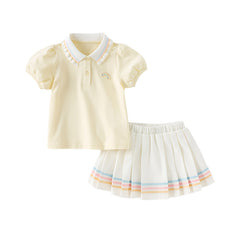 Dave&Bella Girls Summer Yellow College Style T-shirt Skirt Set