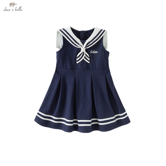 Dave&Bella Girls Summer Navy Blue Formal Naval Collar Dress