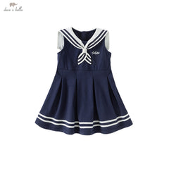 Dave&Bella Girls Summer Navy Blue Formal Naval Collar Dress