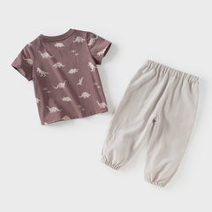 Dave&Bella Toddler Boys Summer Cute Print Daily T-shirt Pants Set