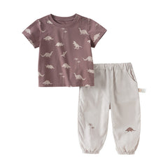 Dave&Bella Toddler Boys Summer Cute Print Daily T-shirt Pants Set