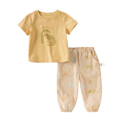 Dave&Bella Toddler Boys Summer Cute Print Daily T-shirt Pants Set