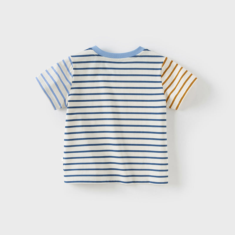 Dave&Bella Toddler Boys Summer Blue White Striped Cotton Breathable T-shirt Tops