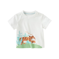 Dave&Bella Toddler Boys Summer Cute Dinosaur/Tiger Print Soft T-shirts Tops