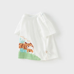 Dave&Bella Toddler Boys Summer Cute Dinosaur/Tiger Print Soft T-shirts Tops