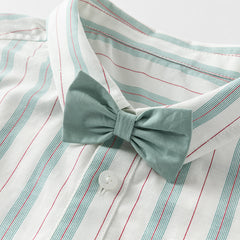 Dave&Bella Boys Summer Green Striped Shirt Cotton Shorts Formal Set