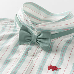 Dave&Bella Boys Summer Green Striped Shirt Cotton Shorts Formal Set