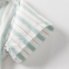 Dave&Bella Boys Summer Green Striped Shirt Cotton Shorts Formal Set