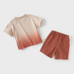 Dave&Bella Toddler Boys Summer Cotton Gradient T-Shirt Five-Point Short Pant Set