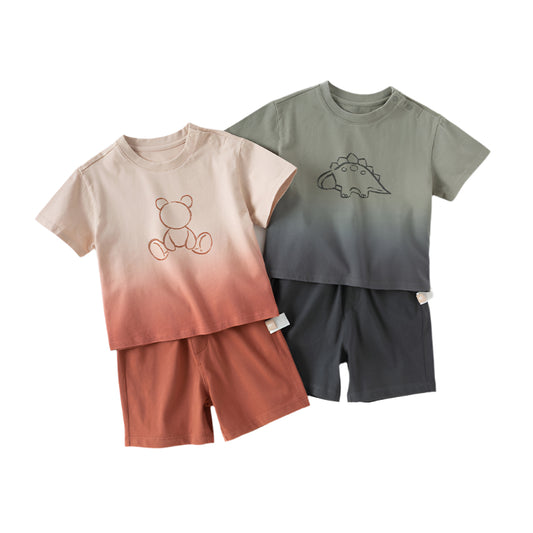 Dave&Bella Boys Summer Cotton Gradient T-Shirt Five-Point Short Pant Set