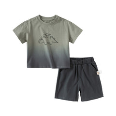 Dave&Bella Toddler Boys Summer Cotton Gradient T-Shirt Five-Point Short Pant Set