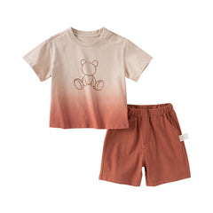 Dave&Bella Toddler Boys Summer Cotton Gradient T-Shirt Five-Point Short Pant Set