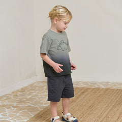 Dave&Bella Toddler Boys Summer Cotton Gradient T-Shirt Five-Point Short Pant Set
