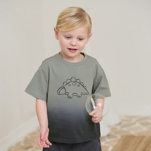 Dave&Bella Toddler Boys Summer Cotton Gradient T-Shirt Five-Point Short Pant Set