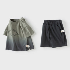 Dave&Bella Toddler Boys Summer Cotton Gradient T-Shirt Five-Point Short Pant Set