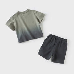Dave&Bella Toddler Boys Summer Cotton Gradient T-Shirt Five-Point Short Pant Set