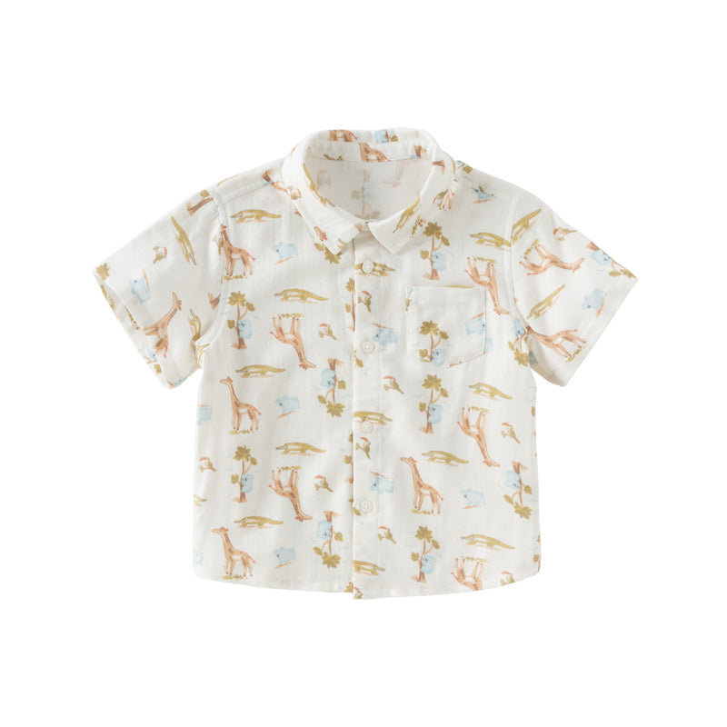 Dave&Bella Toddler Boys Summer Playful Print Casual Shirts Tops