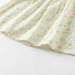 Dave&Bella Girls Summer Pure Cotton Green Floral Print T-shirt Short Pant Set